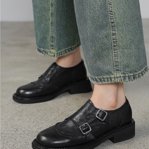 Black Leather Oxford Loafers Shoes - Picture 6 of 6